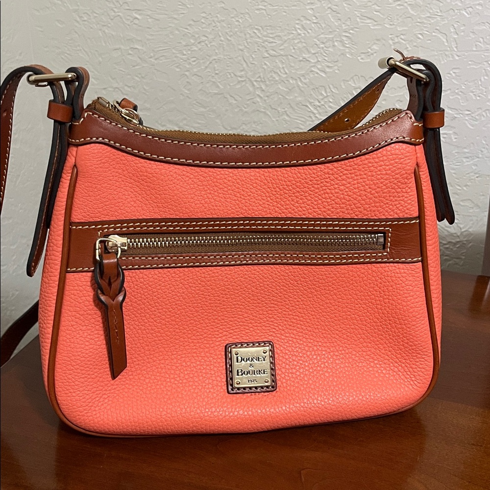 Dooney & Bourke Pink Leather Crossbody with Brown Trim